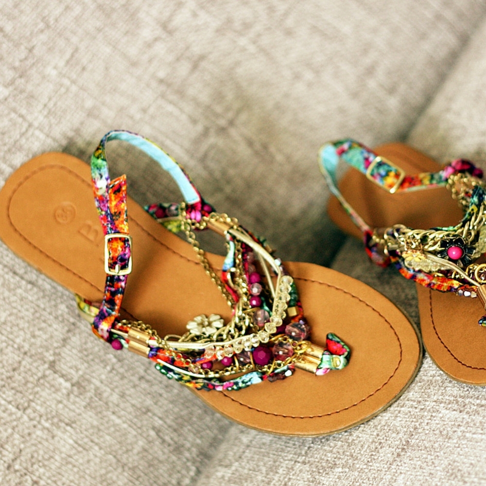 Bakers Beaded Gold Colorful Sandals